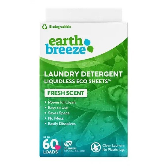 Earth Breeze Laundry Detergent Liquidless 30 Sheets 60 Loads Choose Scent or Not - Picture 3 of 3